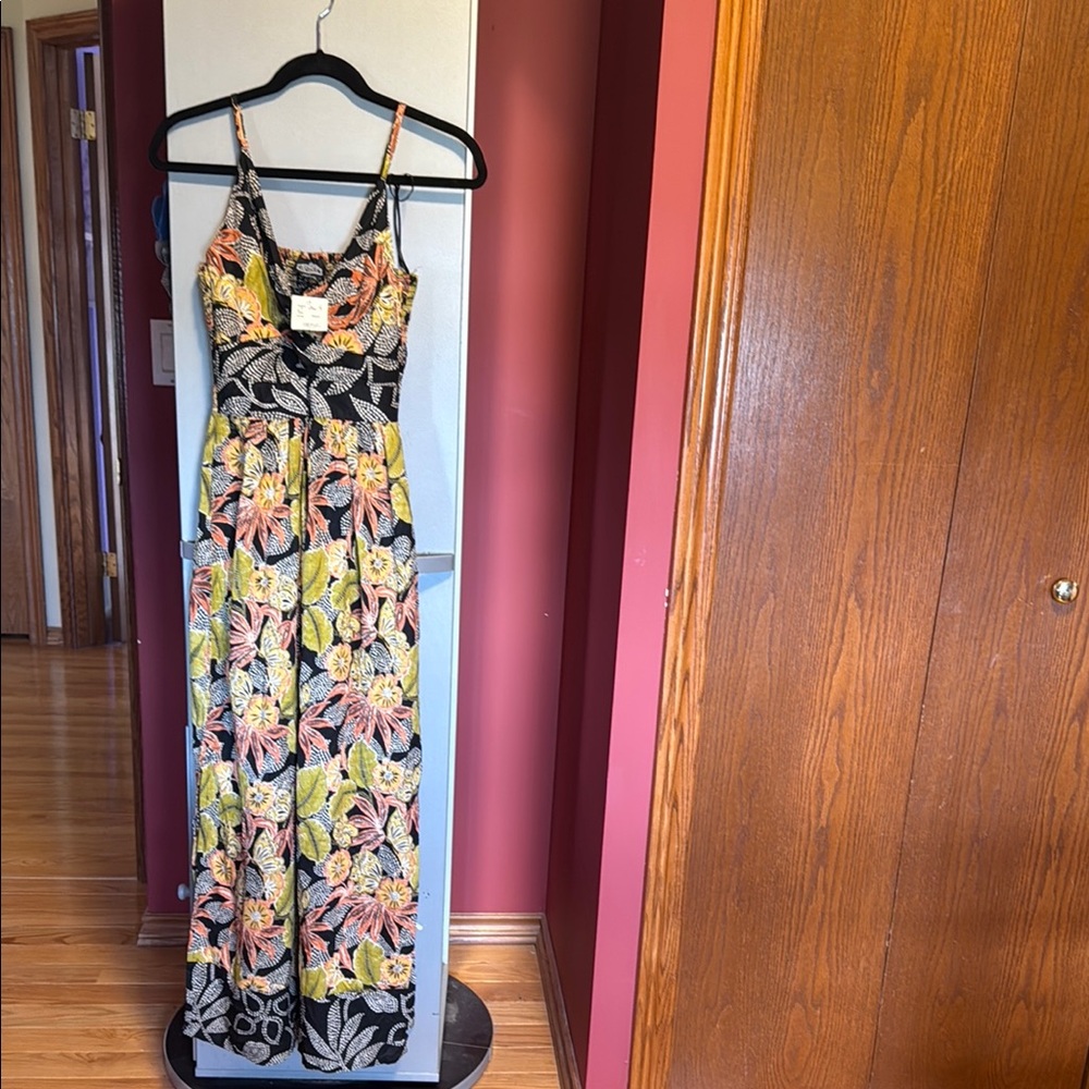 Angie Yellow and Blue Spaghetti Strap Maxi Dress